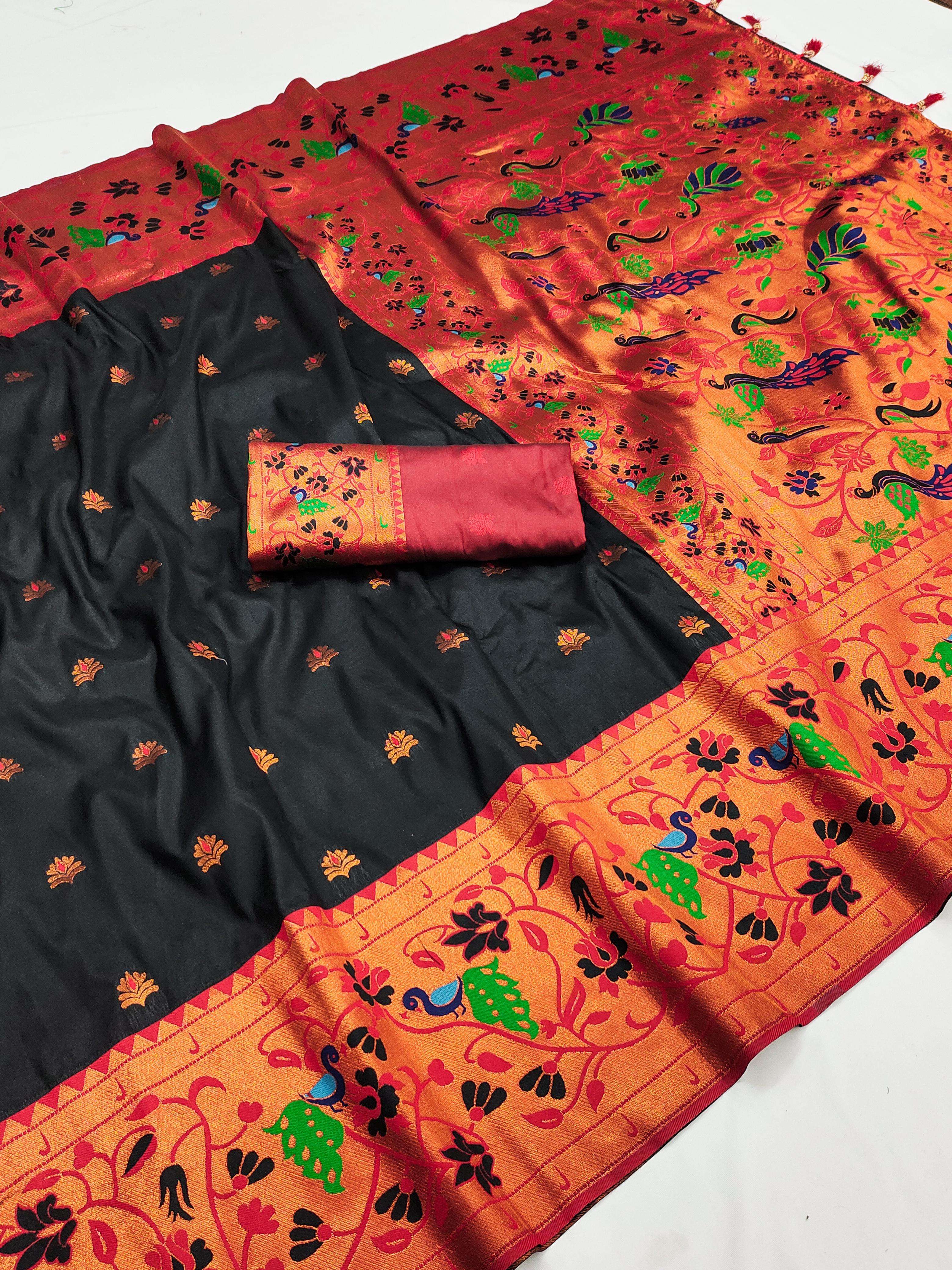 MAKR SANKRANTI SPECIAL SOFT SILK BLACK PAITHANI SAREE SUPPLI...