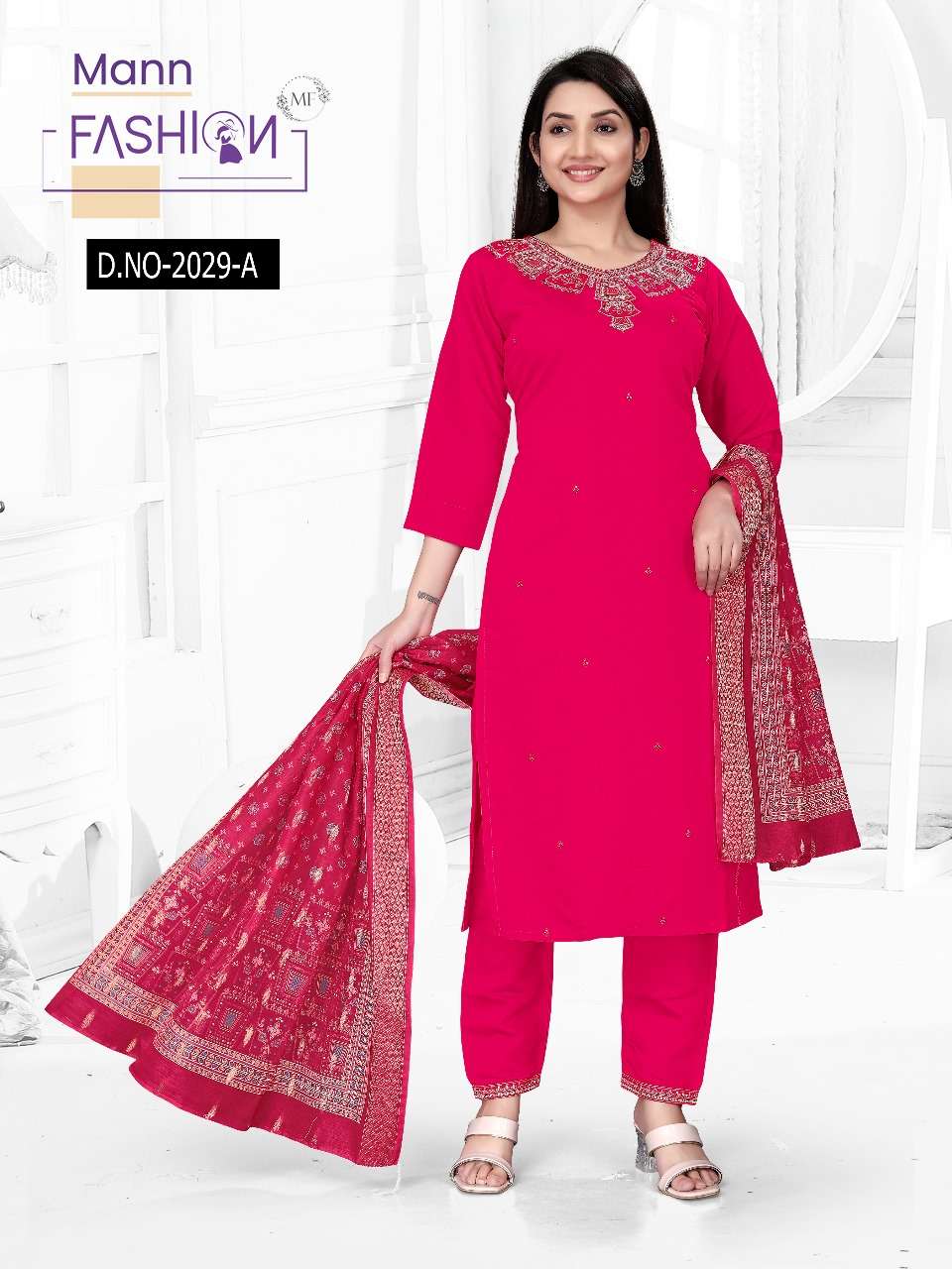 MANN FASHION 2029 ROMAN NECK EMBROIDERY SALWAR KAMEEZ DEALER...