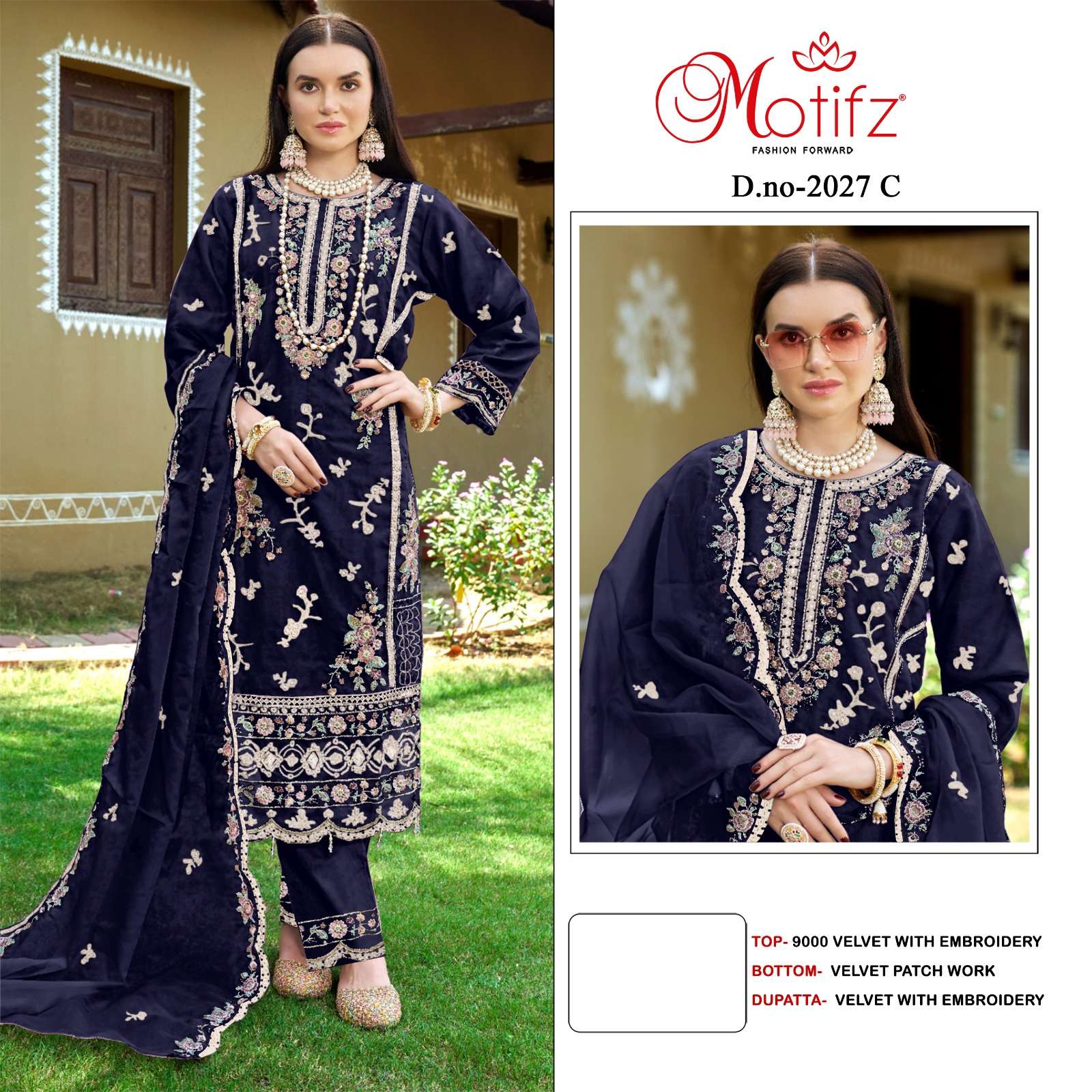 MOTIFZ 2027 AB 9000 VELVET EMBROIDERY WORK PARTY WEAR SUIT M...