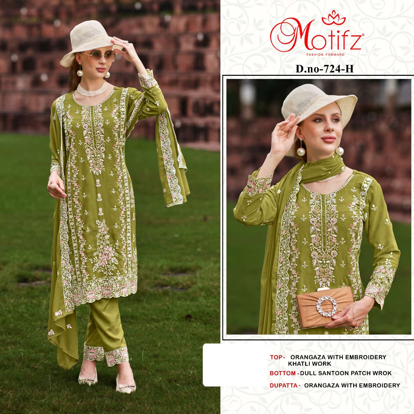 MOTIFZ 724 ORGANZA EMBROIDERY WORK PARTY WEAR SUIT MATERIAL ...