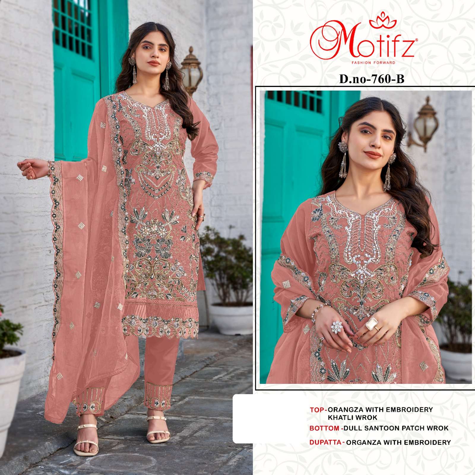 MOTIFZ 760 ORGANZA EMBROIDERY WORK SUIT MATERIAL DEALER IN S...