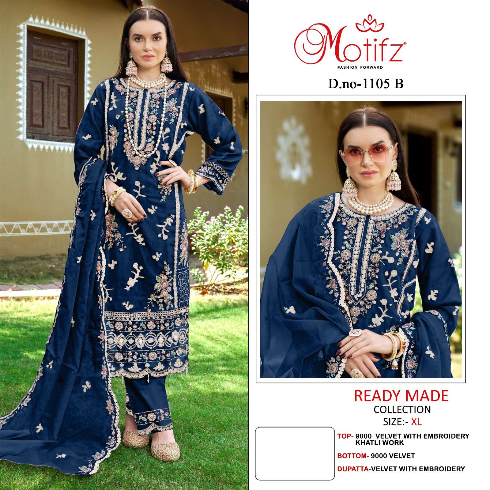 MOTIFZ R 1105 VELVET 9000 EMBROIDERY SUIT WHOLESALE PRICE