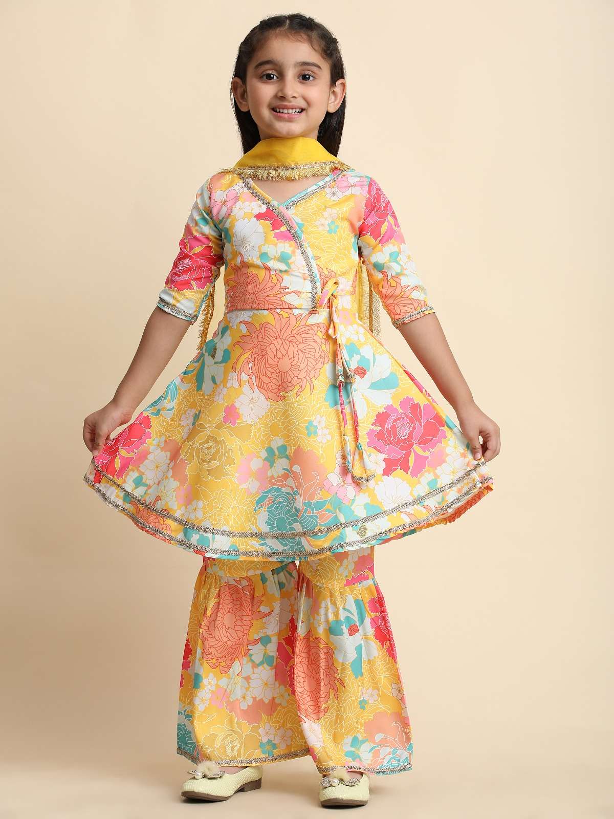 PF KIDS WEAR RAYON KURTI SHARARA DESIGNER WHOLESALE PRICE 