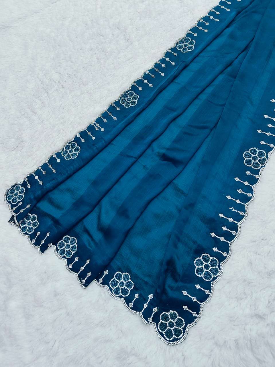 SATIN CHIFFON WITH MOTI FLOWER DESIGN SAREE SUPPLIER IN SURA...