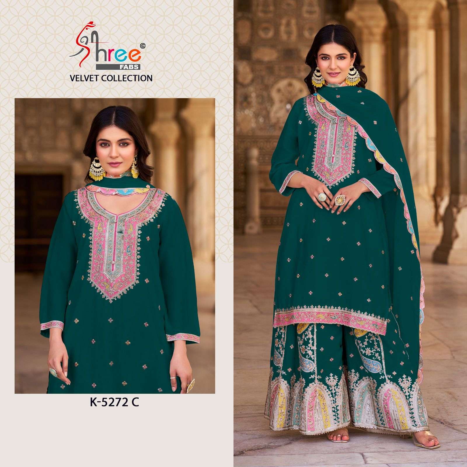 SHREE FABS K 5272 COLOUR VELVET PARTY WEAR SUIT MATERIAL DEA...