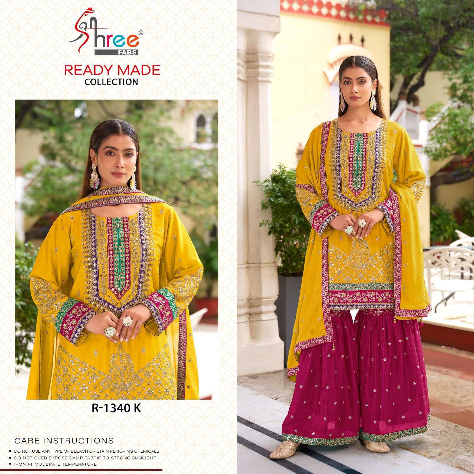 SHREE FABS SR 1340 TEX CHINON WORK SHARARA SUIT WEDDING WEAR...