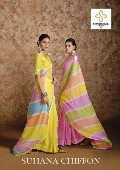 Shubh SHree suhana chiffon laheriya printed saree supplier i...