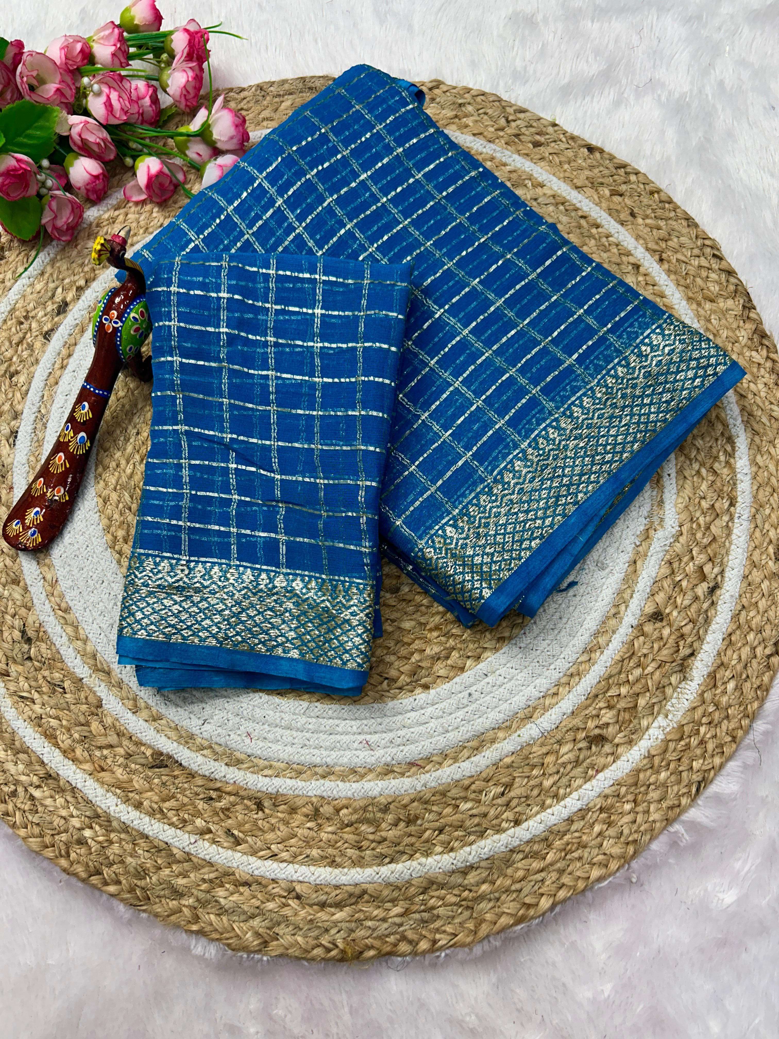 Viscose Goergette Chex Weaving DESIGN SAREE SUPPLIER IN SURA...