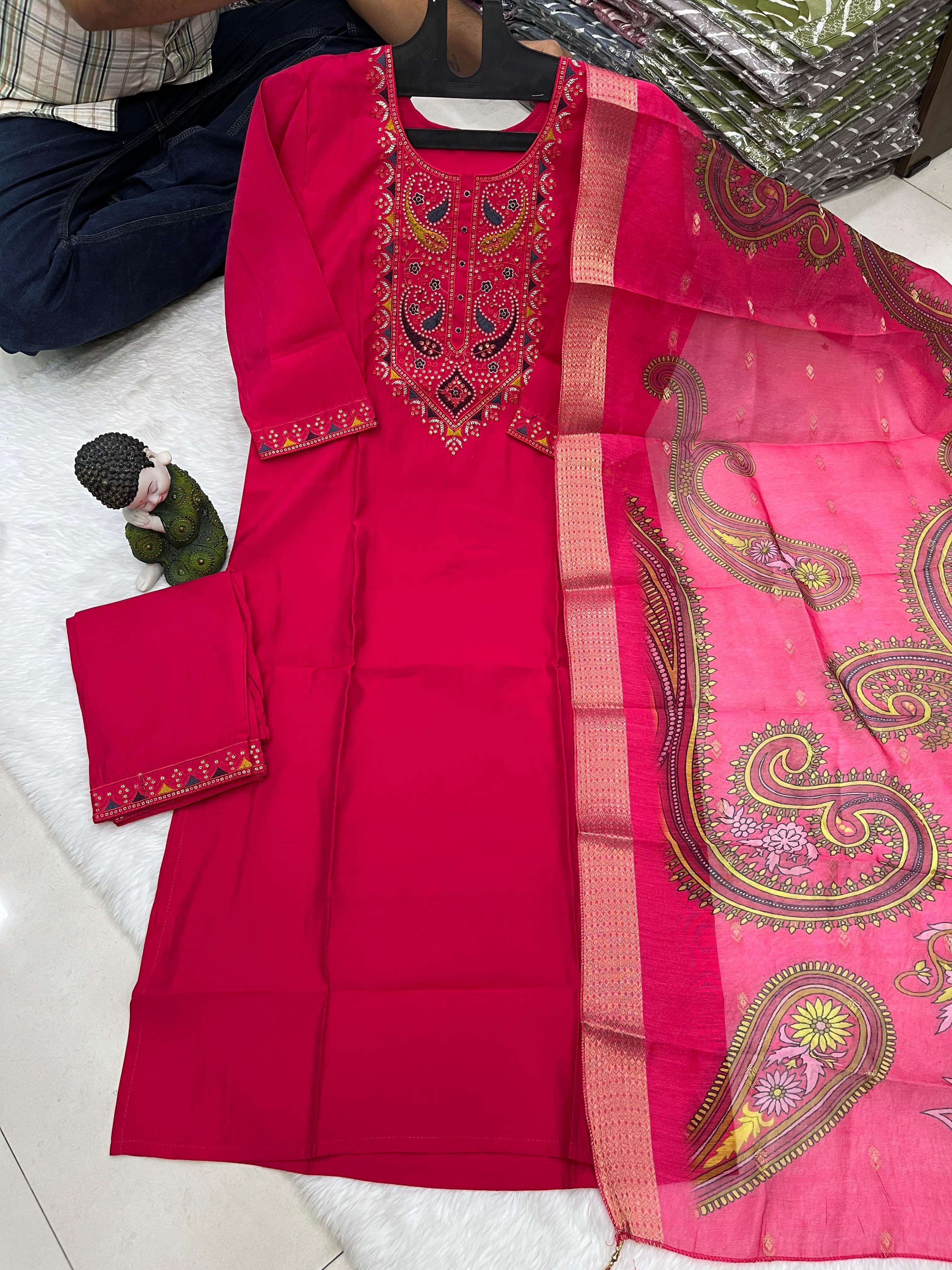 VRD HEAVY ROMAN SILK EMBROIDERY WORK READY SUIT DEALER IN SU...