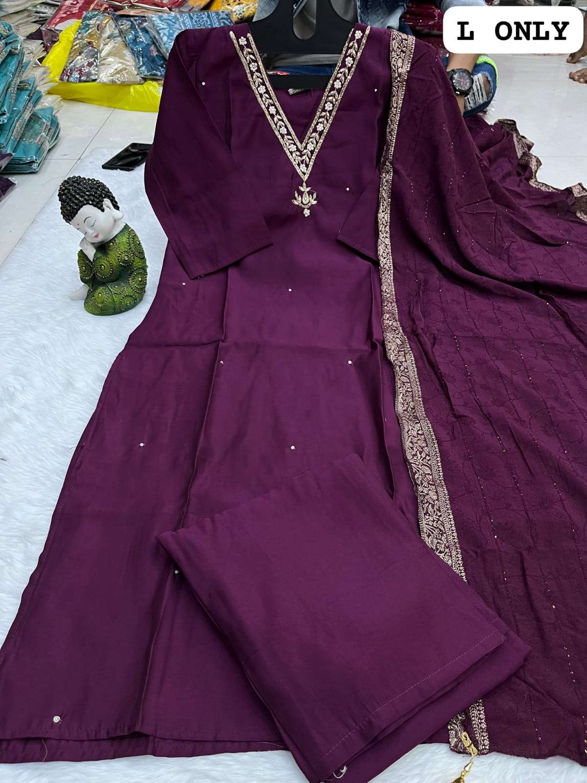 VRD ROMAN SILK 3PIC DESIGNER HANDWORK SUIT DEALER IN SURAT