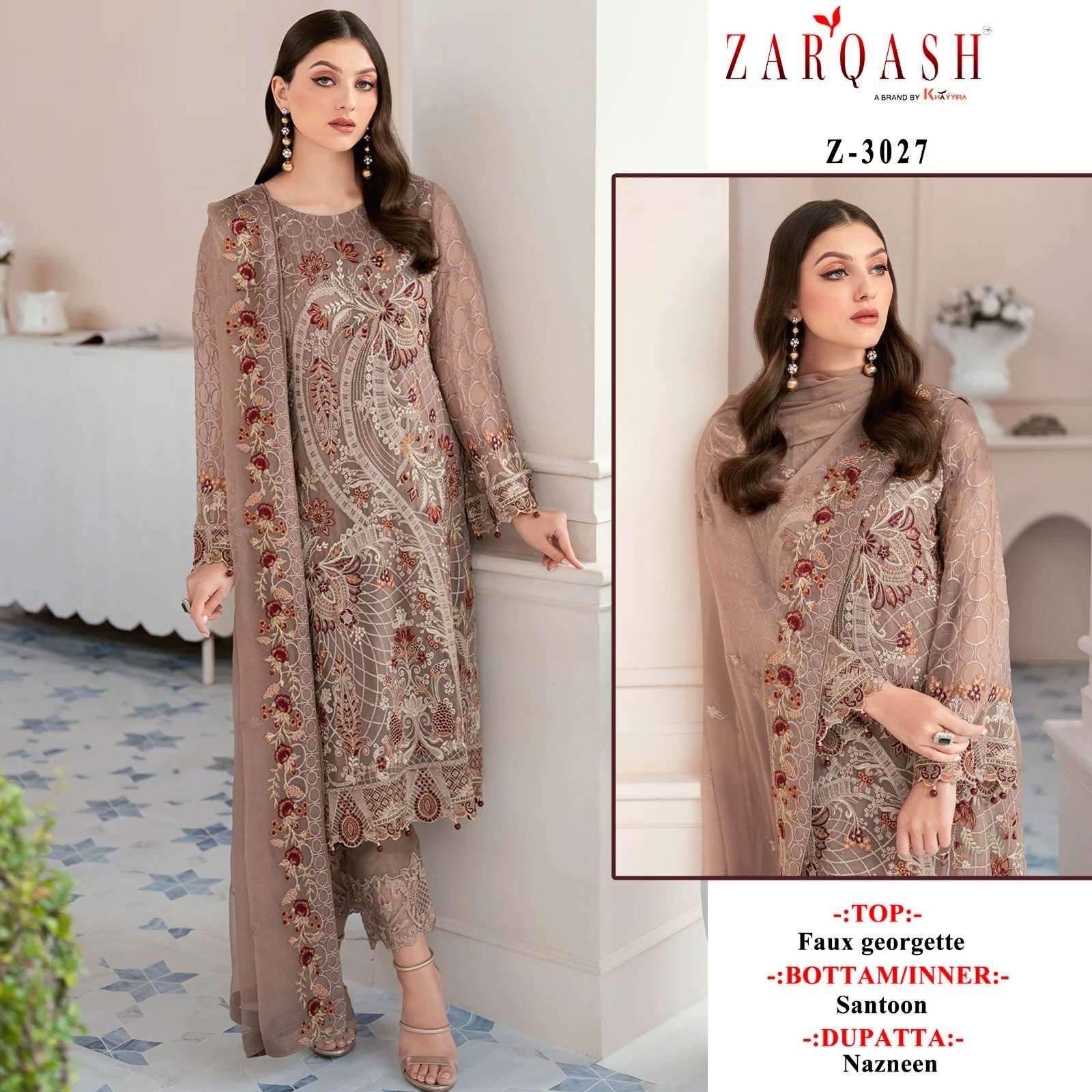 ZARQASH Z-3027 GEORGETTE EMBROIDERY PAKISTANI SUIT MATERIAL ...