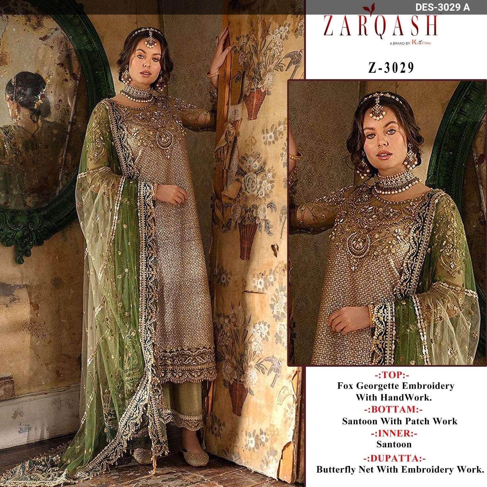 ZARQASH Z-3029  GEORGETTE EMBROIDERY PAKISTANI SUIT MATERIAL...