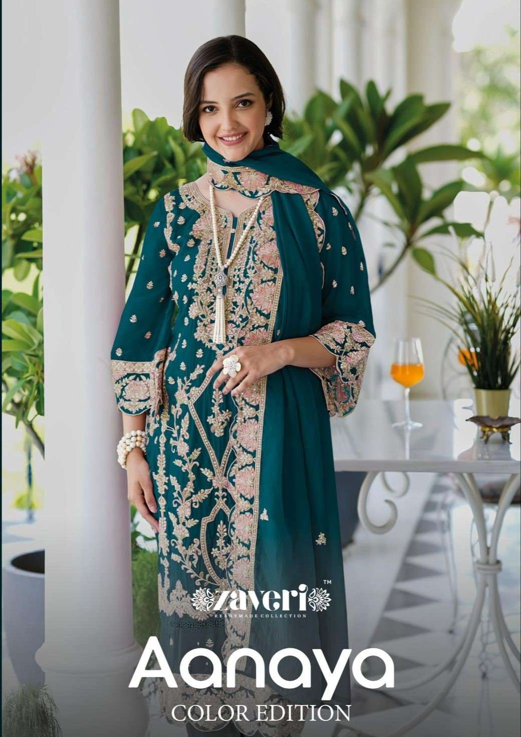 ZAVERI AANAYA EDITION BLOOMING HEAVY SILK EMBROIDERY SUIT DE...