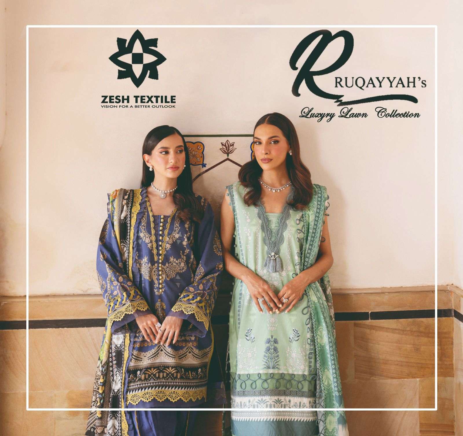 ZESH RUQAYYAH  LUXURY LAWN COLLECTION COTTON DESIGNER MATERI...