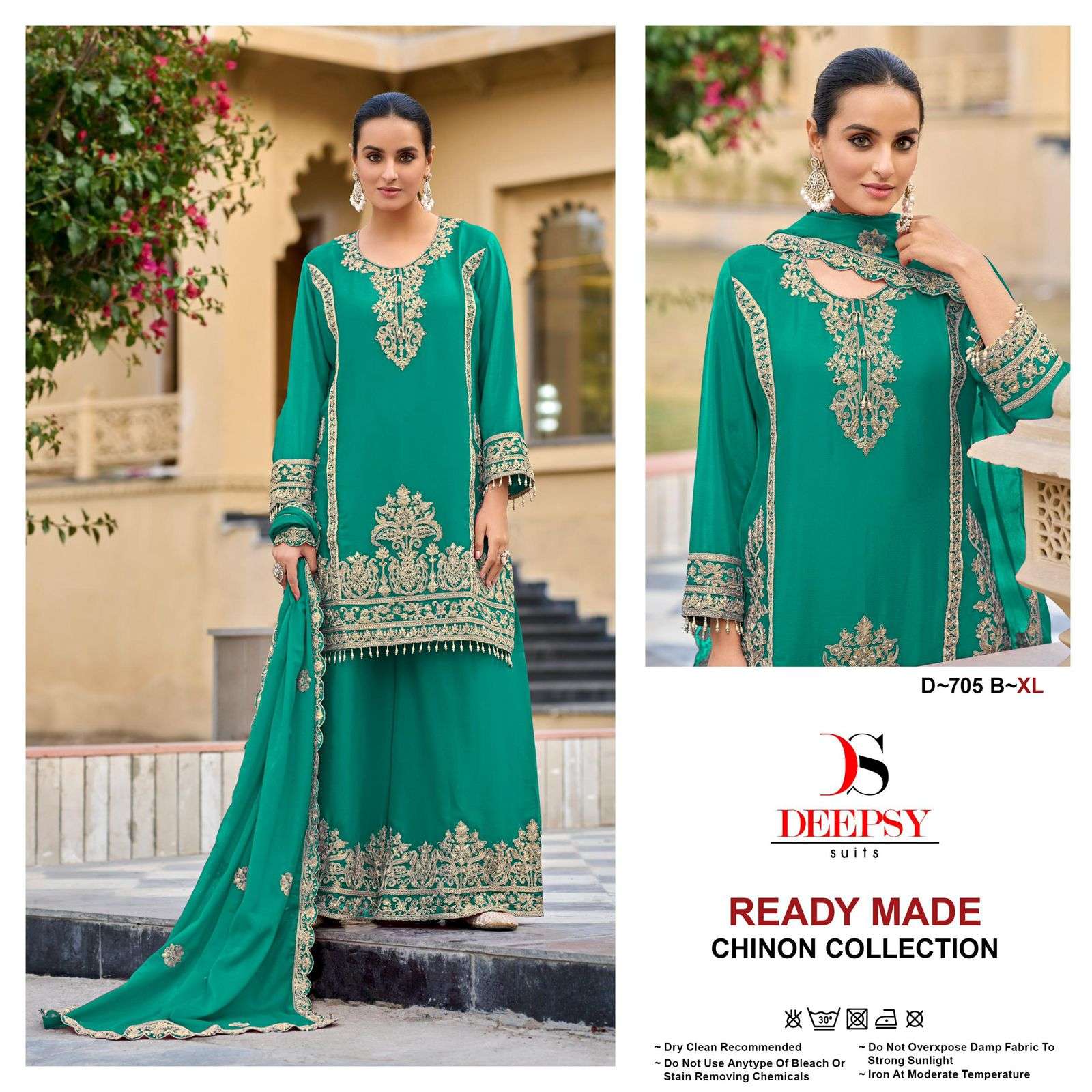 DEEPSY SUIT D 705 CHINON WEDDING WEAR KURTI PALAZZO WHOLESAL...