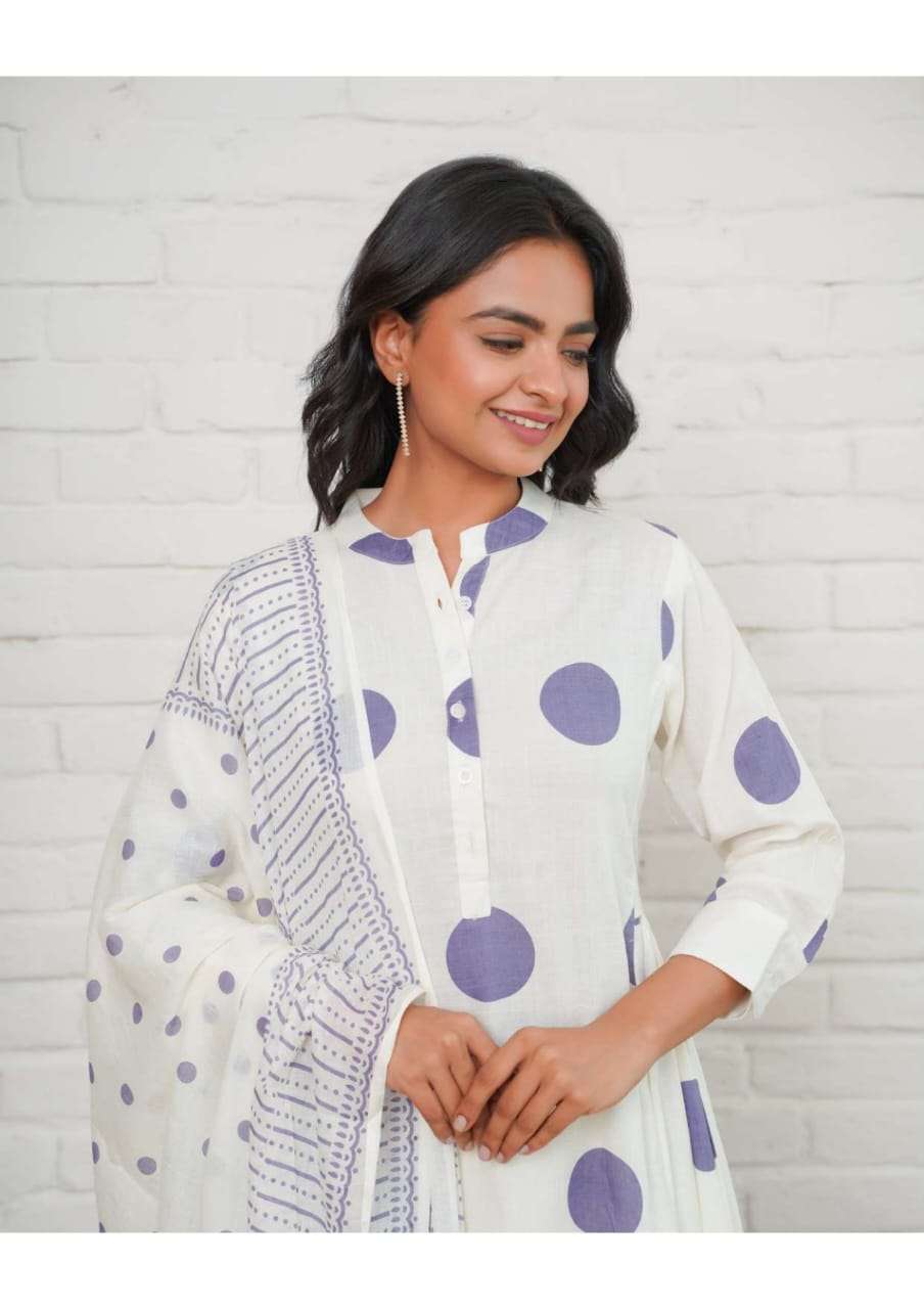 FF POLKA RAYON SLUB PRETTY WHITE DRESS SUPPLIER IN SURAT 