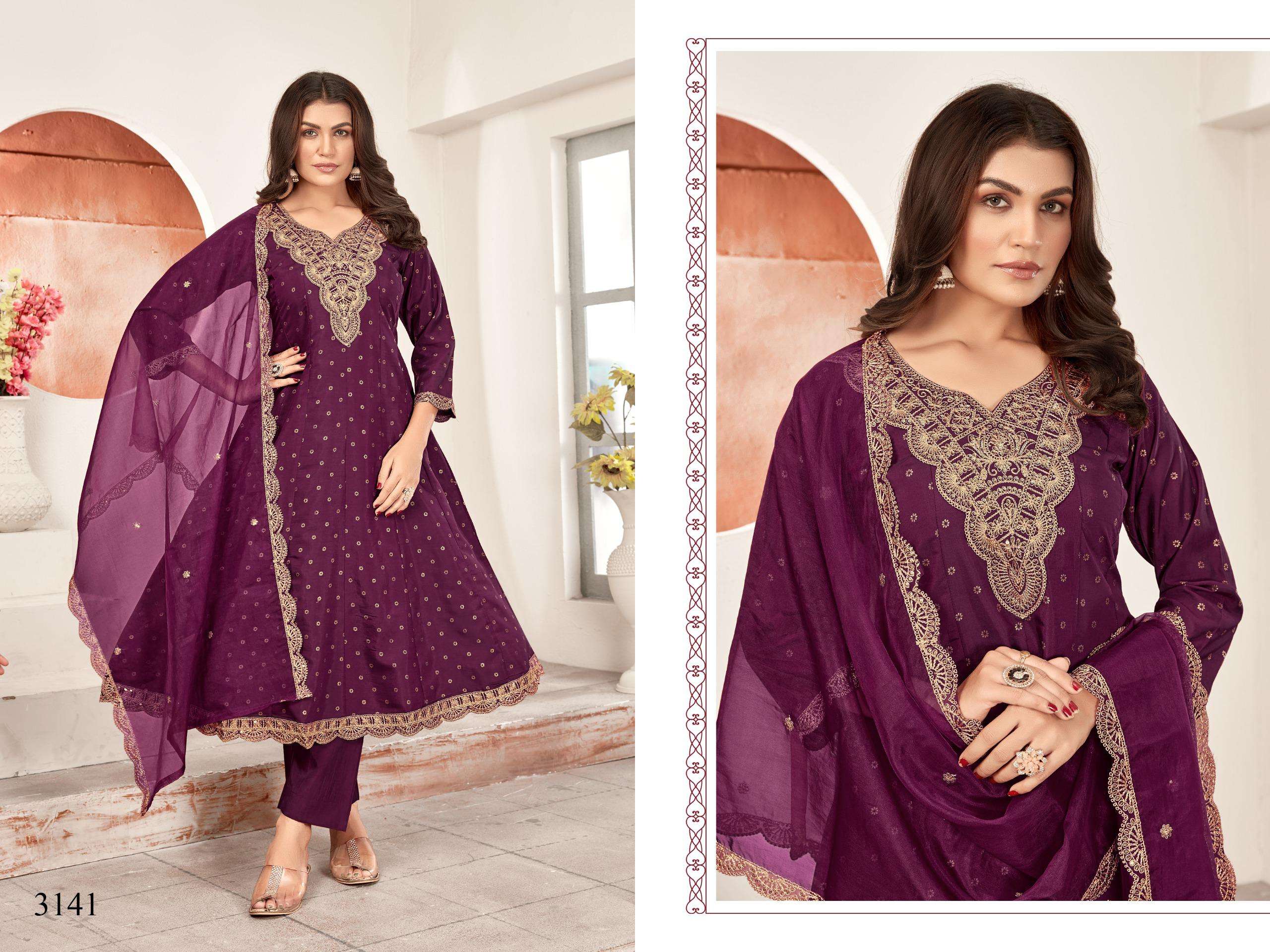 LADIES FLAVOUR D 3140-3141 ROMAN SILK EMBROIDERY WORK SUIT R...