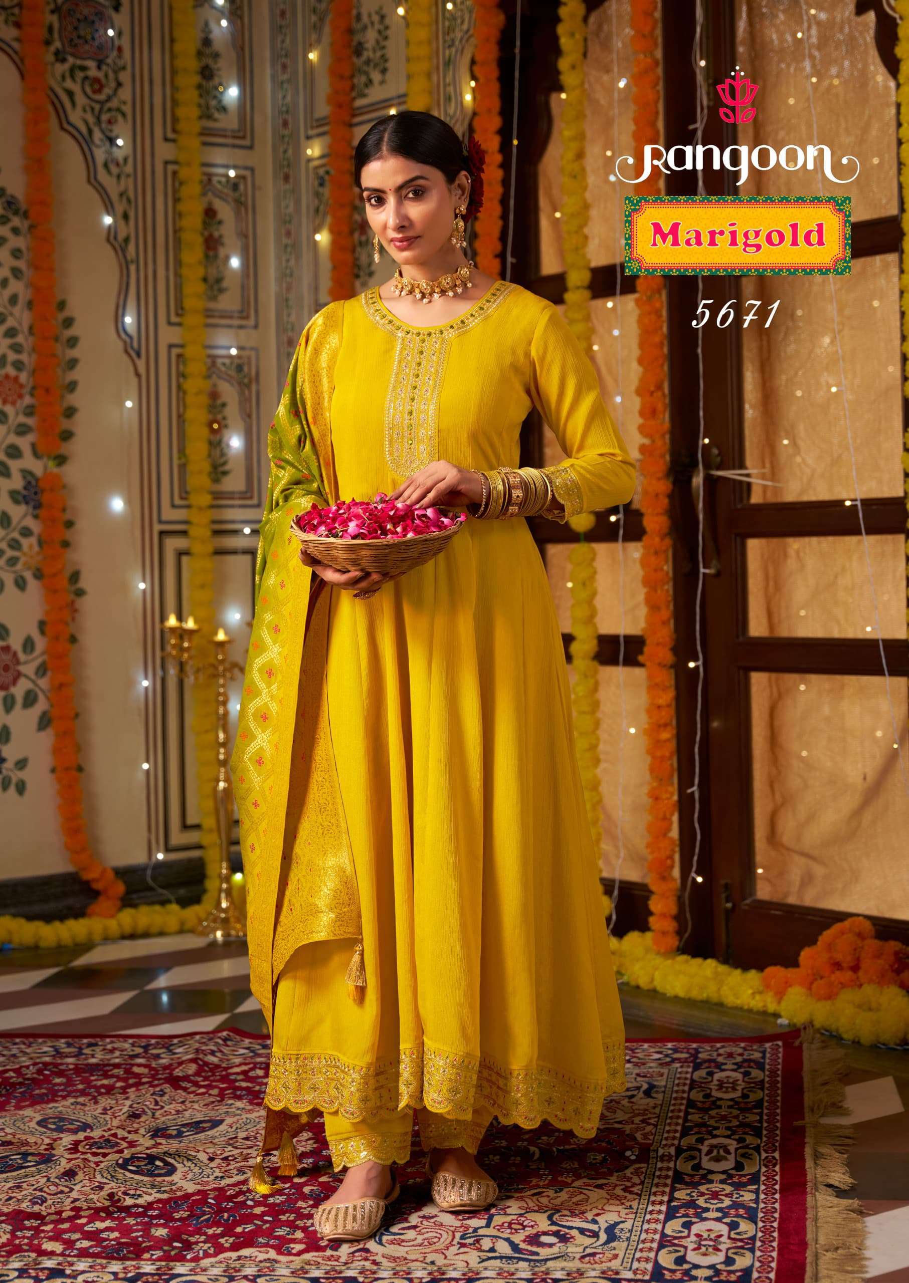 RANGOON MERIGOLD HALDI FUNCTION SILK LADIES SUIT RESELLER PR...