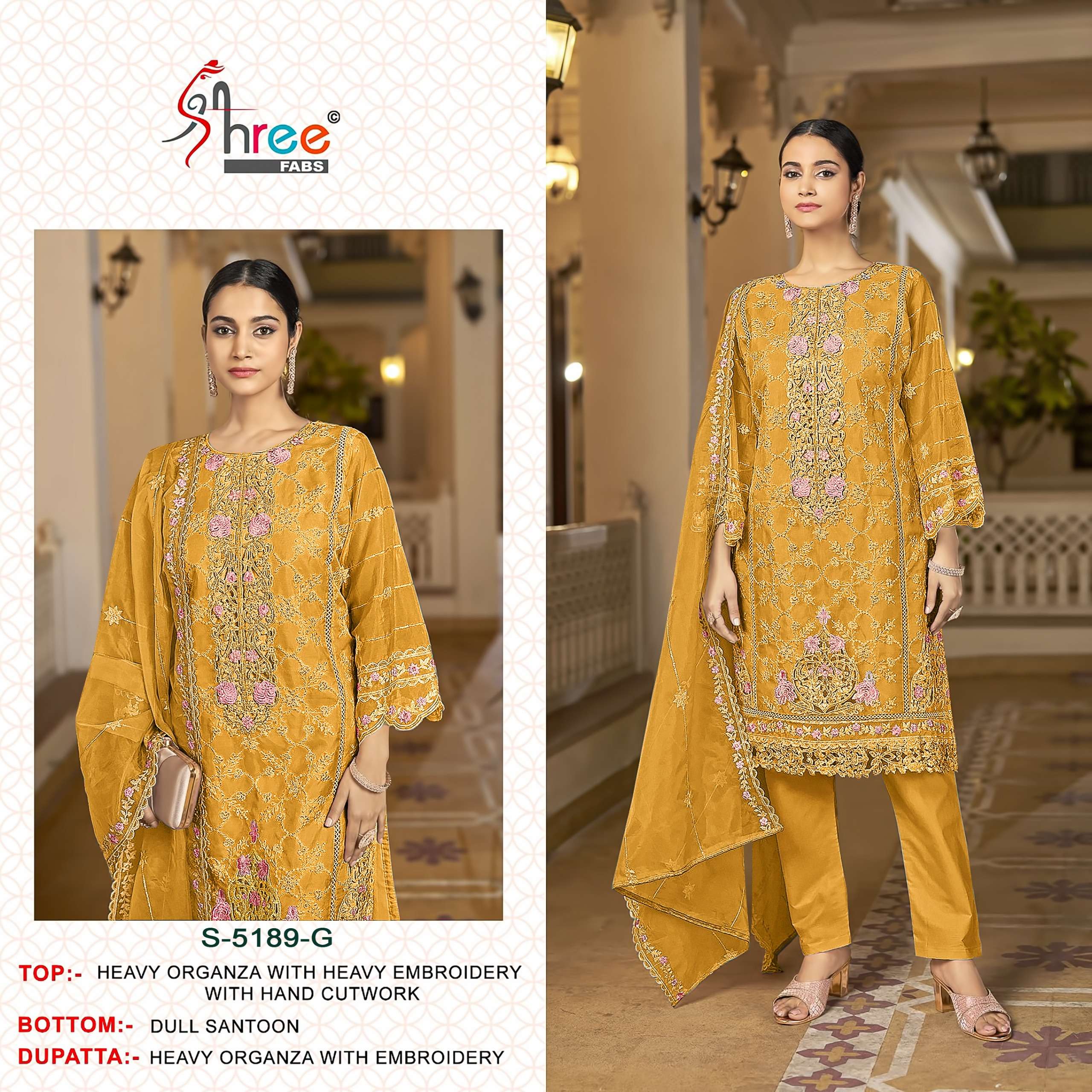 SHREE FABS S 5189 ORGANZA HAND CUT WORK LADIES SUIT MATERIAL...