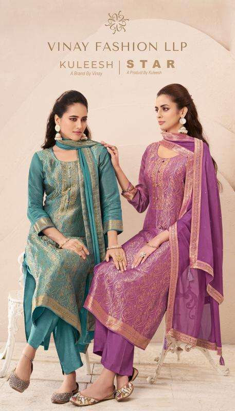 VINAY FASHION KULEESH STAR SIMMER JACQUARD DESIGN SUITS SUPP...