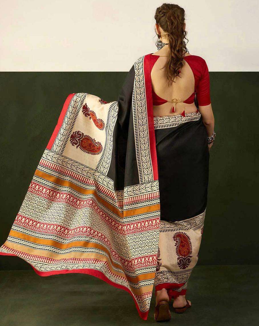 CELEBRITY DESINGER SAREE COTTON BLACK & RED STYLISH DEALER S...