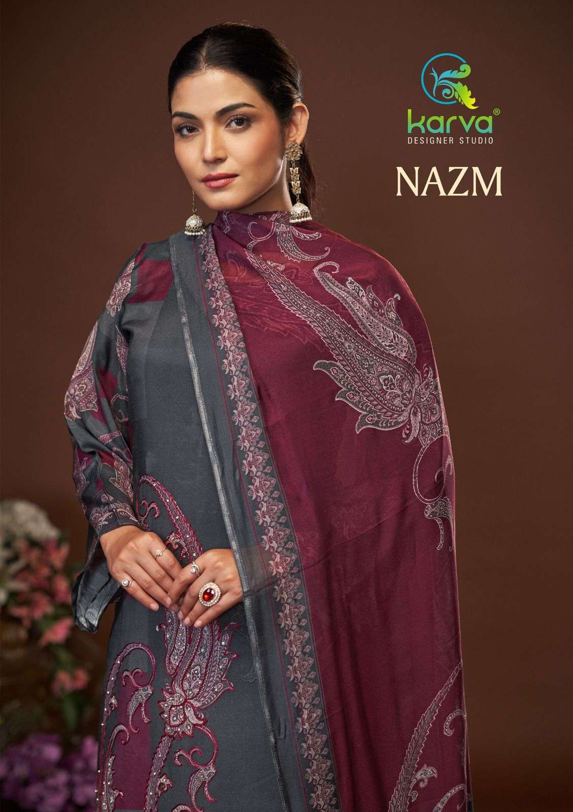 KARVA DESIGNER STUDIO NAZM MUSLIN DIGITAL SALWAR KAMEEZ SUPP...