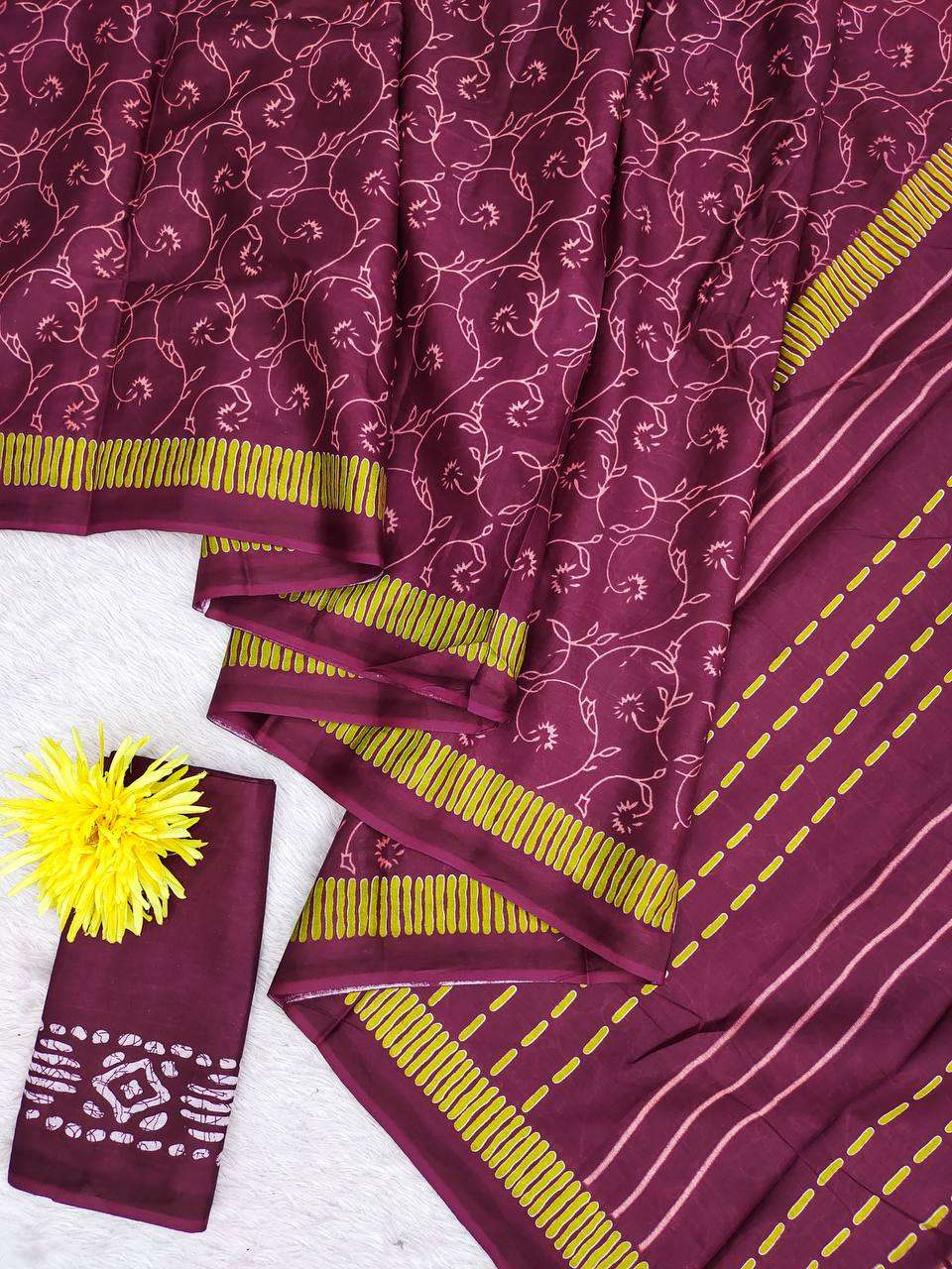 KASTURI AJRAKH BLOCK PRINT MULMUL COTTON SAREE SUMMER SEASON...