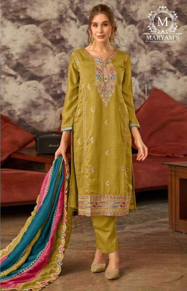 MARYAM 178 SILK MULTICOLOR KURTI PANT SUIT WEDDING WEAR RESE...