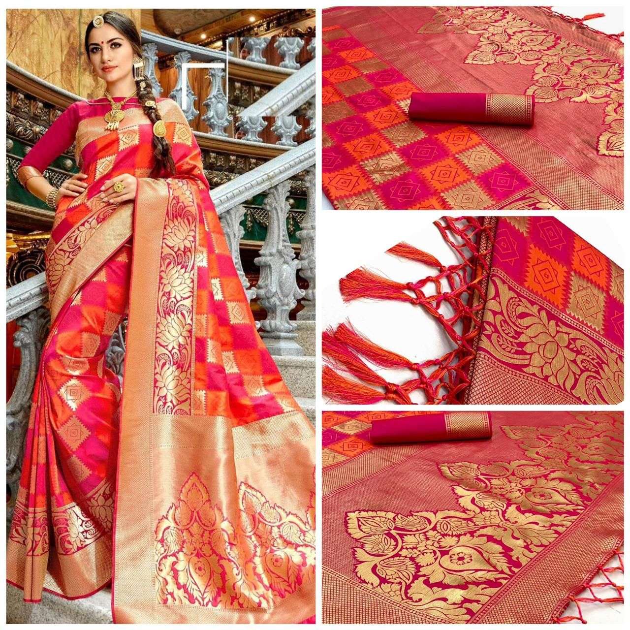 RED LICHI SILK SAREE AT AWESOME RATES ONLINE 1014