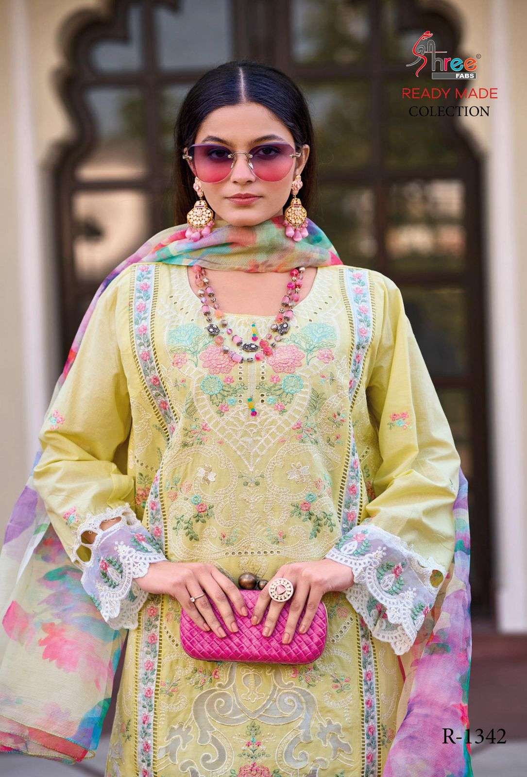 SHREE FABS SR 1342 MULTICOLOR KASHMIRI WORK COTTON LAWN SUIT...