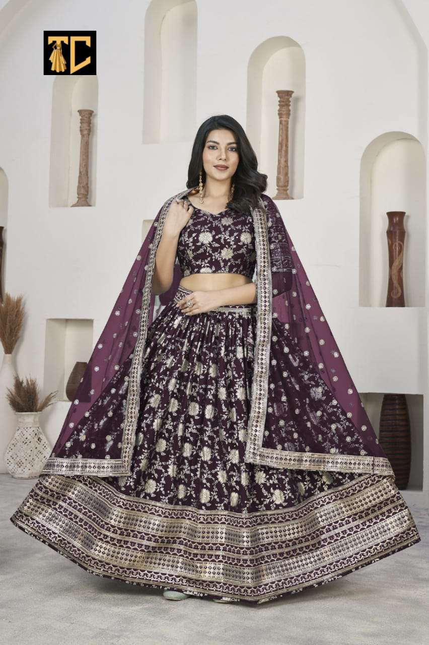 TS AALISHA VOL 1 SKU 1019 WINE COLOR SILK FUNCTION LEHENGA C...