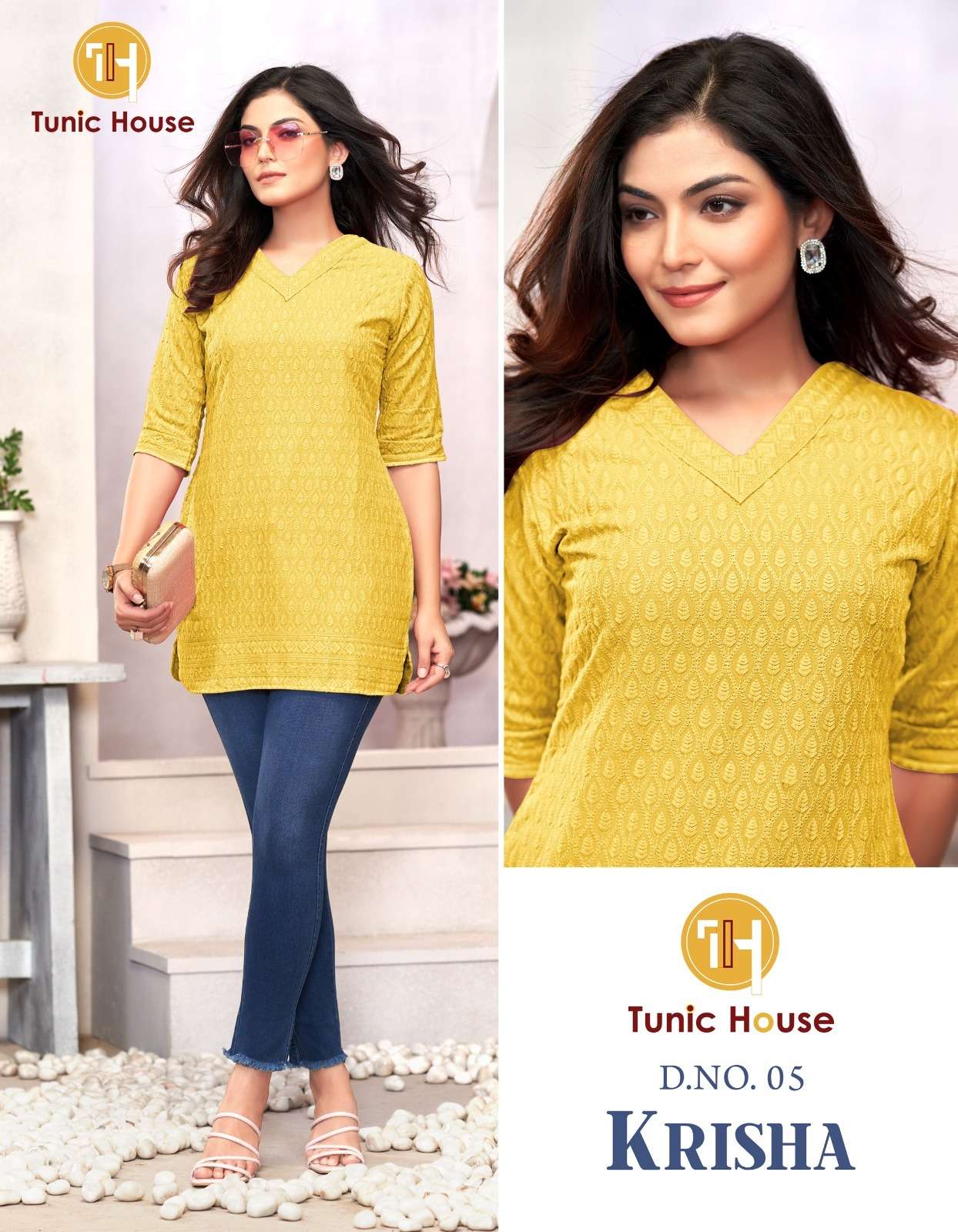 TUNIC HOUSE KRISHA RAYON CHIKAN KURTI REGULAR WEAR COLLECTIO...