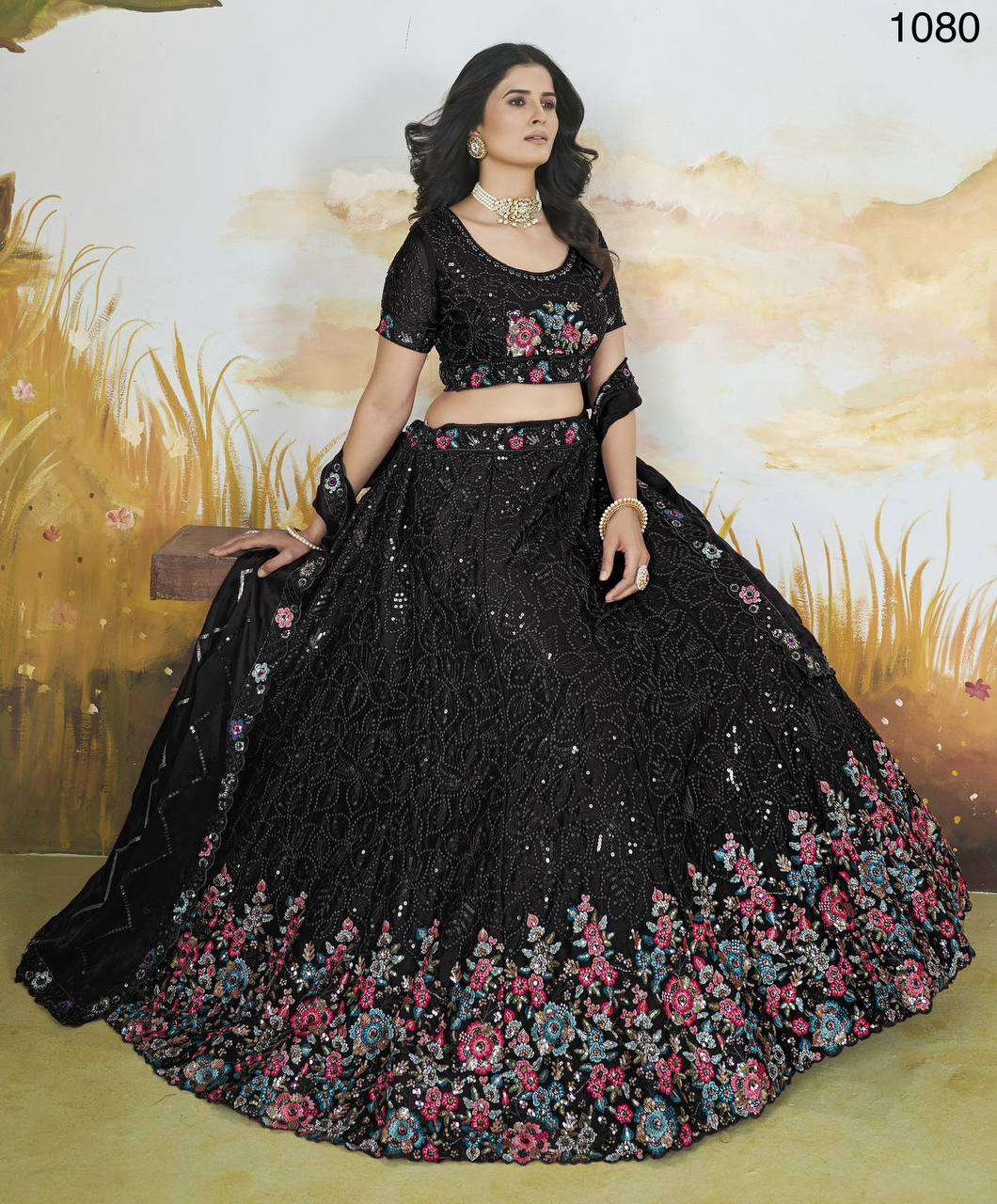 1080 SEQUENCE & EMBROIDERY HEAVY WEDDIGN & PARTY WEAR LEHENG...