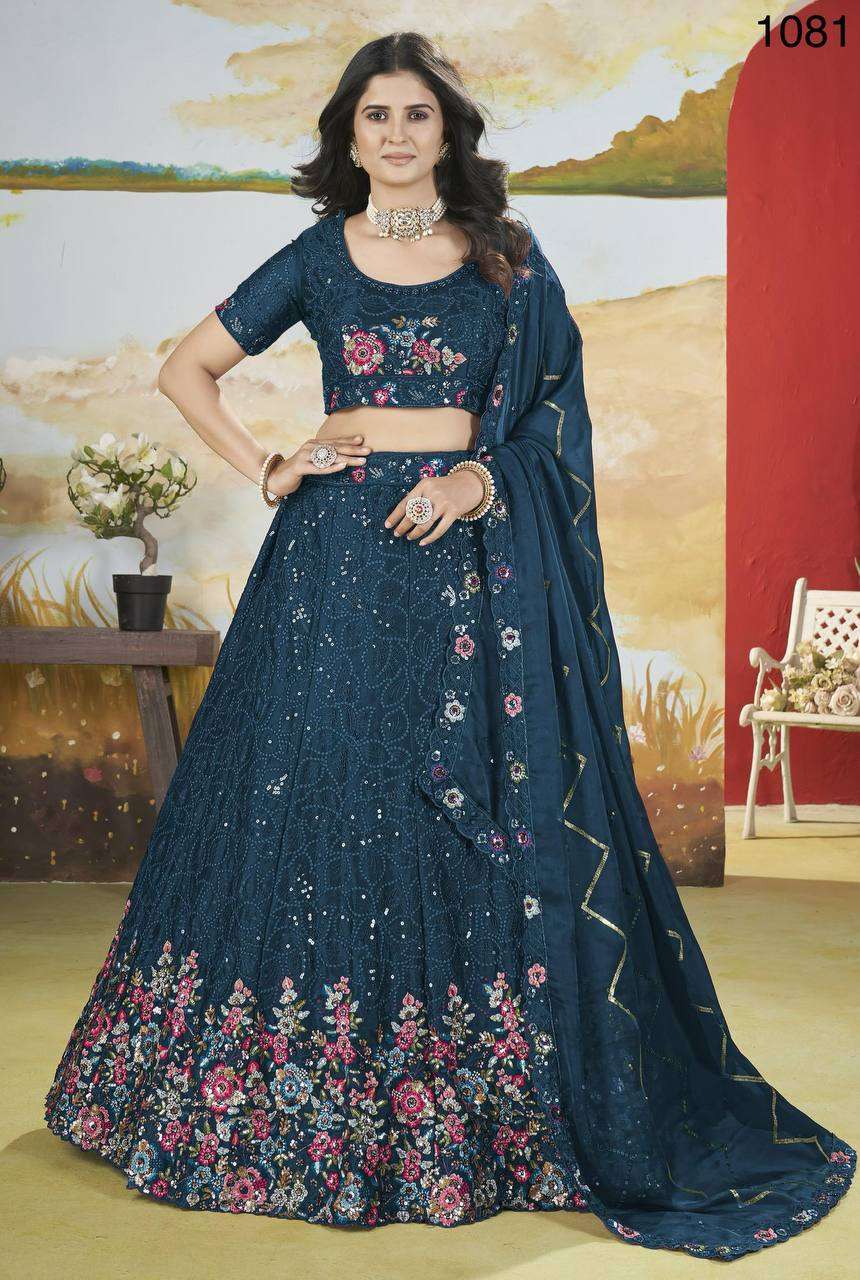 1081 AANGAN VOL 2 WEDDING WEAR BLUE DESIGNER WORK LEHENGA CH...