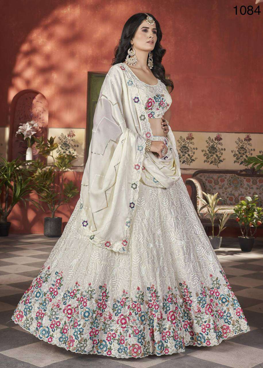 1084 AANGAN VOL 2 WHITE DESIGNER LEHENGA CHOLI STITCHED LOW ...