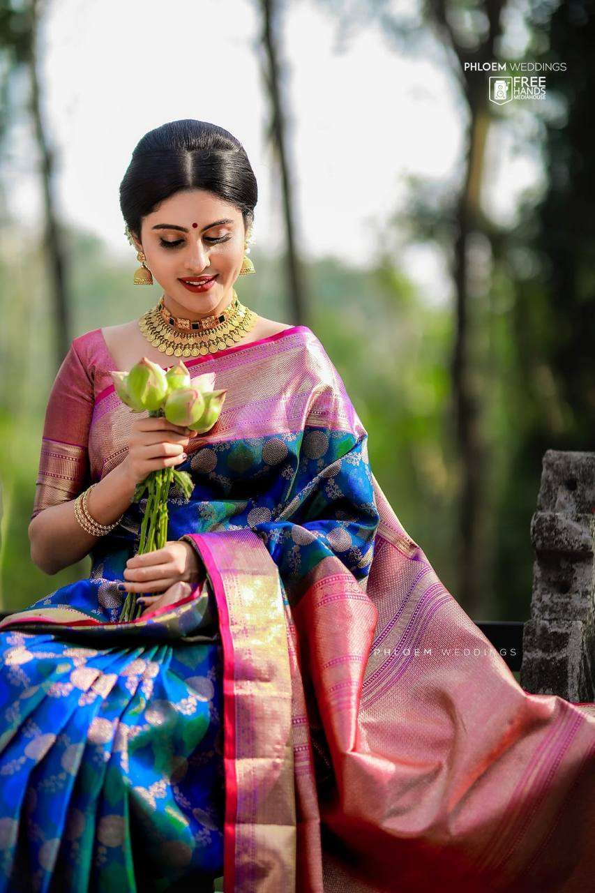 113 BEAUTIFUL BLUE BANARASI SILK SAREE FESTIVAL COLLECTION S...