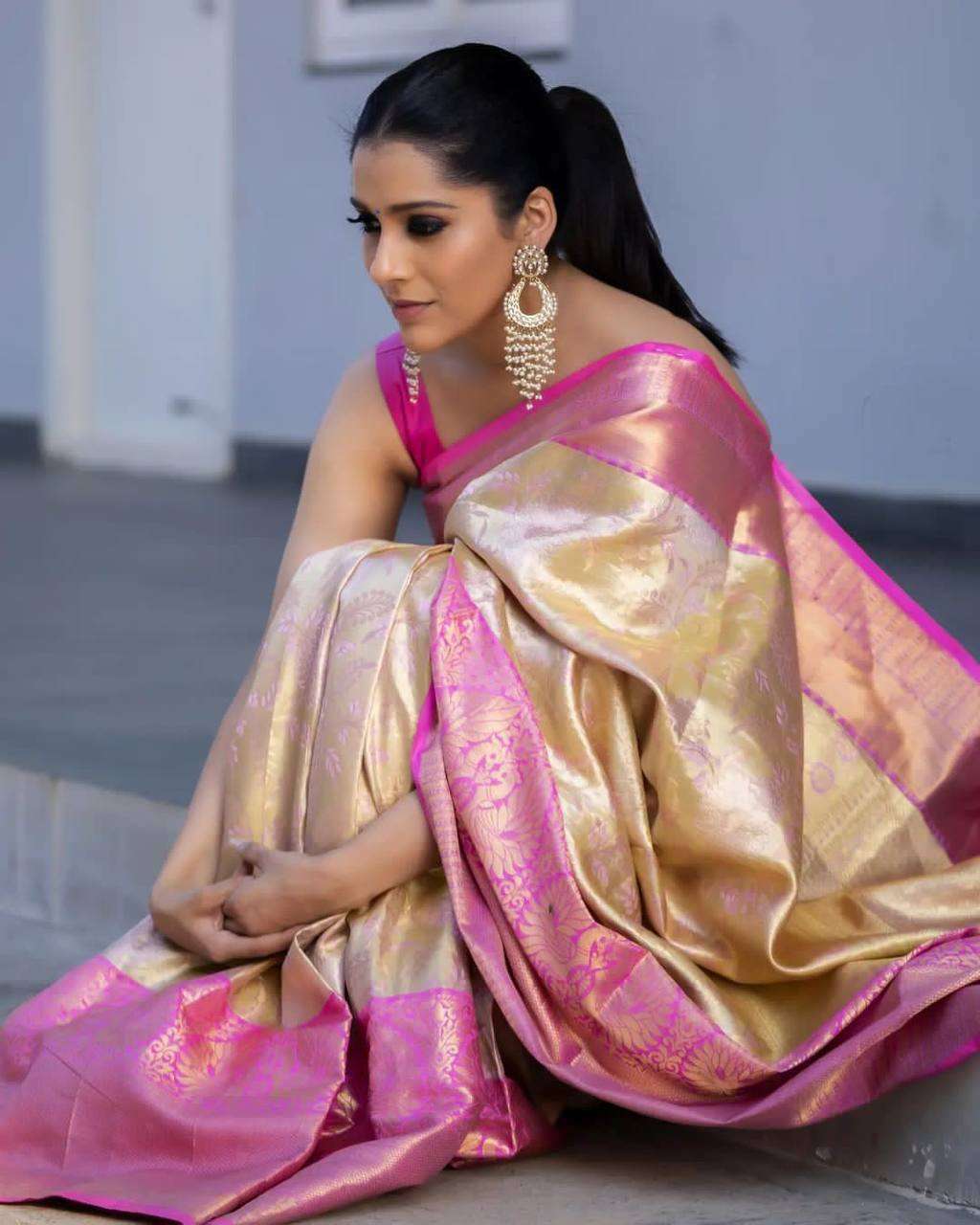 178 TRADITIONAL BEAUTIFUL FANCY PINK SILK SAREE LOW PRICE AT...