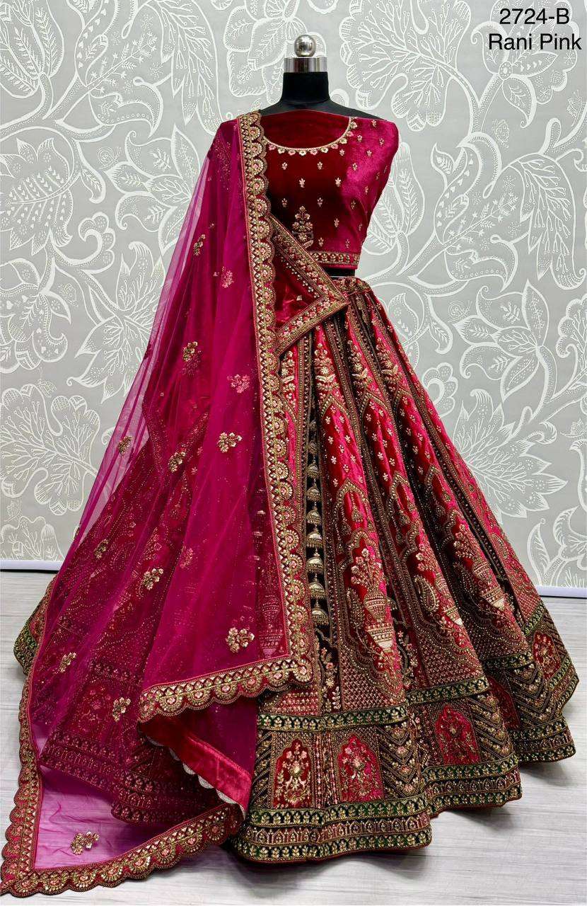 2724 ATTRACTIVE COLOR VELVET HEAVY WORK DOUBLE DUPATTA LEHEN...