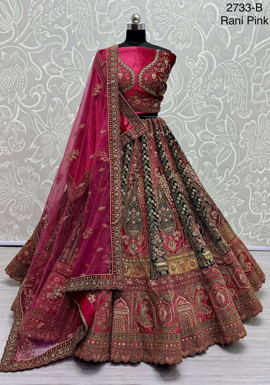 2733 VELVET WITH VARIOUS COLOR PATCH WORK INDIAN BRIDAL LEHE...