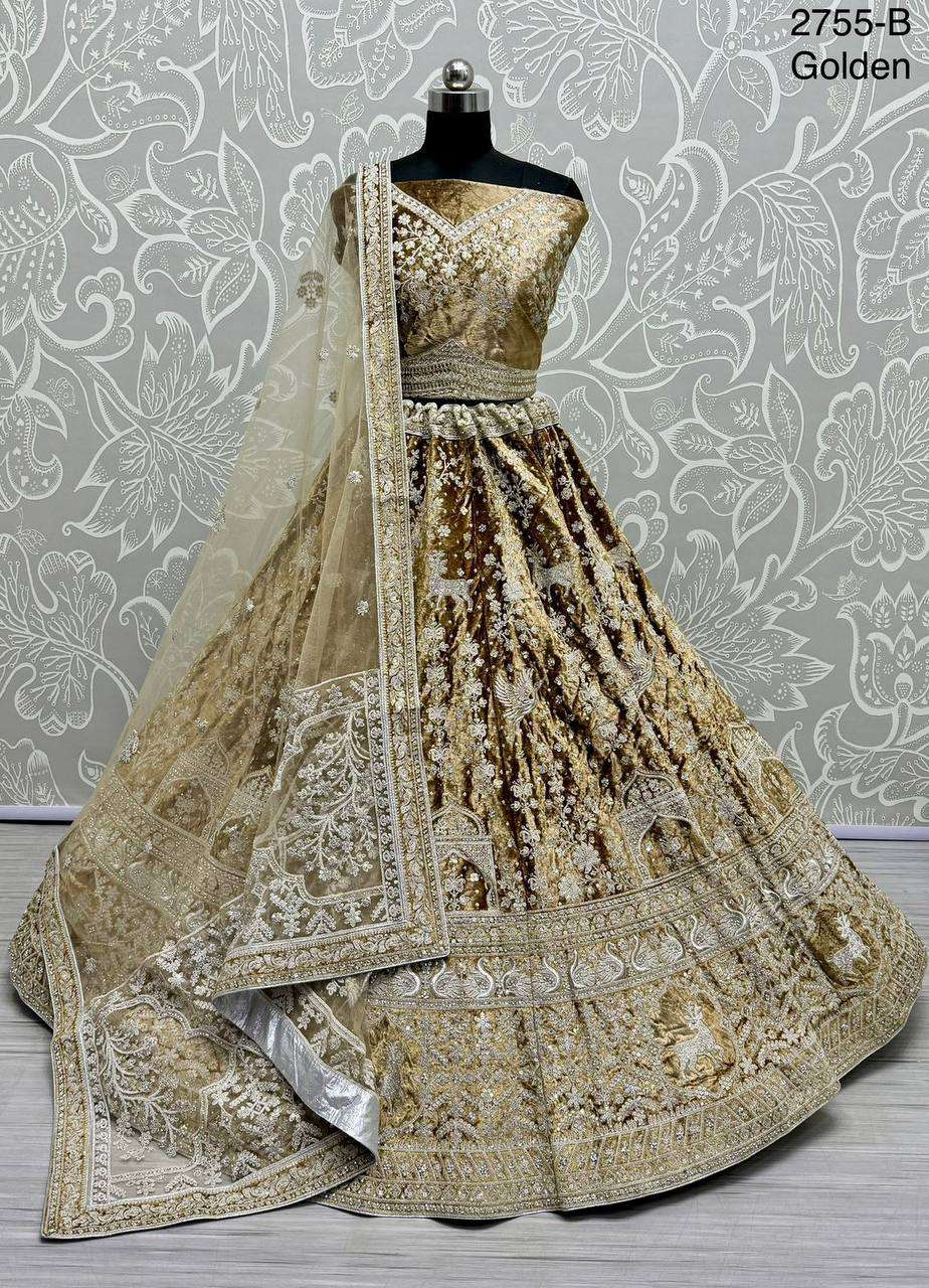 2755 BEAUTIFUL BOX PALLU DUPATTA PISTA COLOR VELVET LEHENGA ...