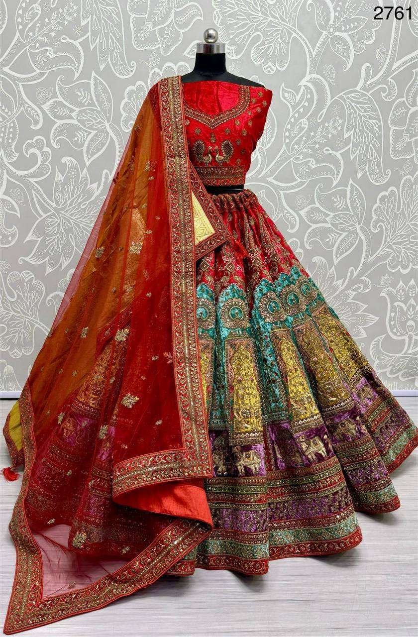 2761 WEDDING WEAR HEAVY WORK COLORFUL BRIDAL LEHENGA CHOLI I...