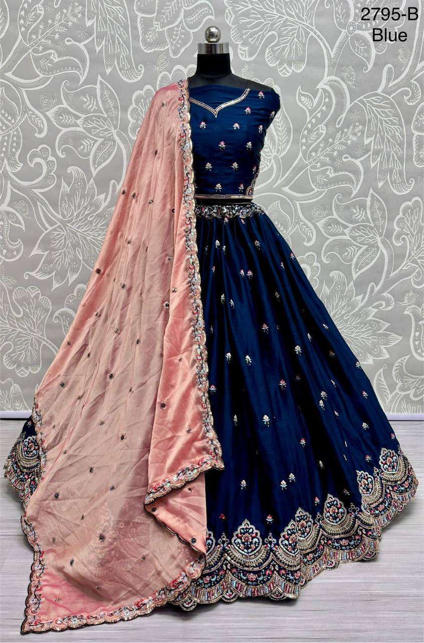 2795 EMBROIDERY WORK DESIGNER PARTY WEAR SILK LEHENGA CHOLI ...