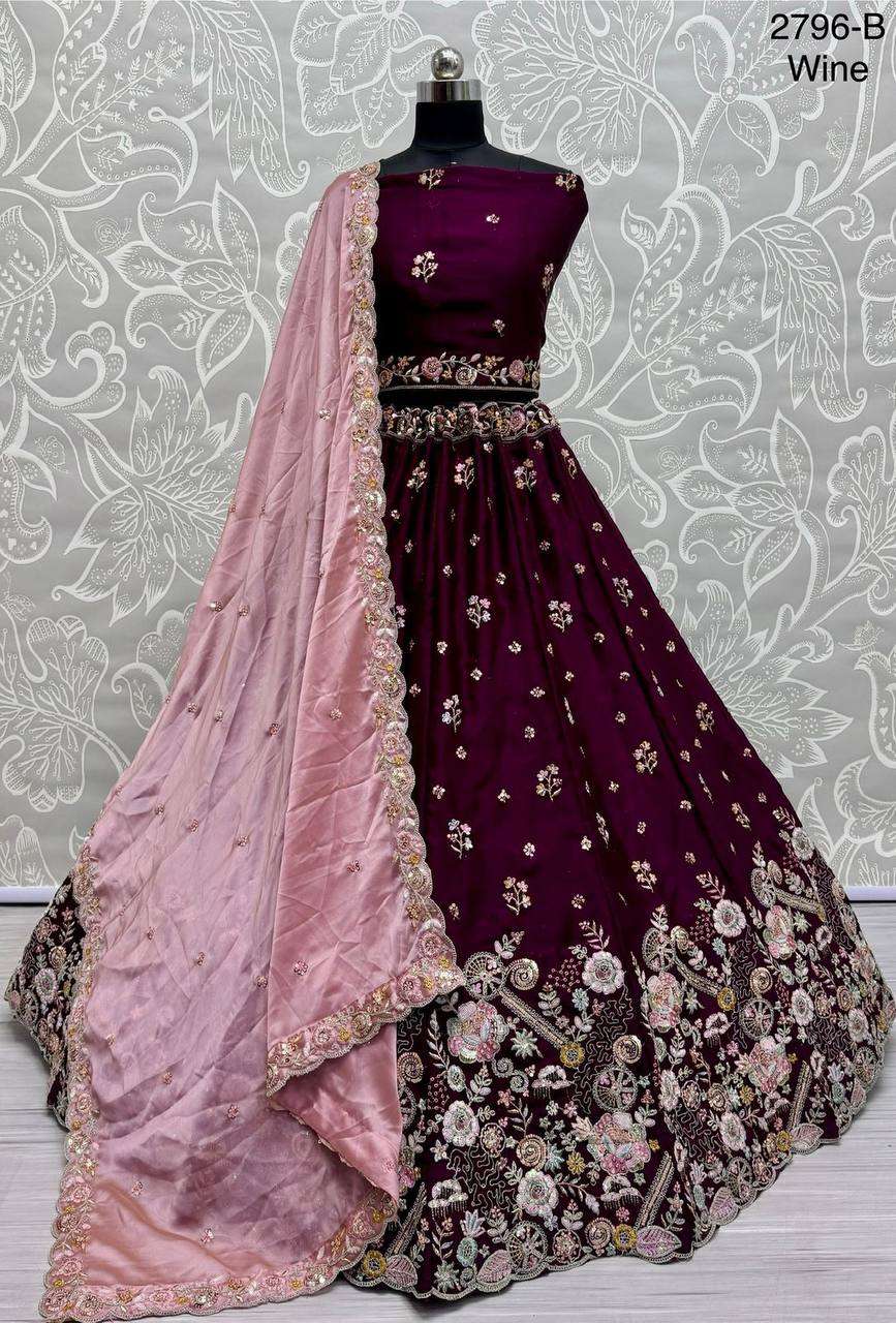 2796 EMBROIDERY WORK DESIGNER PARTY WEAR SILK LEHENGA CHOLI ...