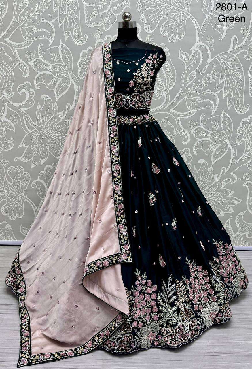 2801 EMBROIDERY PARTY WEAR & FUNCTION SILK LEHENGA CHOLI LOW...