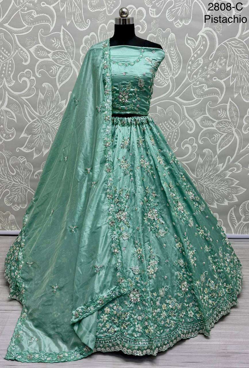 2808 KHATALI HANDWORK PASTEL COLOR WORK PARTY WEAR LEHENGA C...