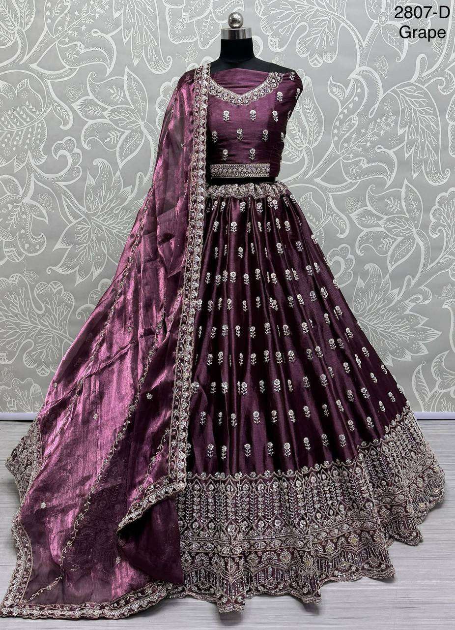 2808 MOTIF HANDWORK DARK COLOR WORK PARTY WEAR LEHENGA CHOLI...