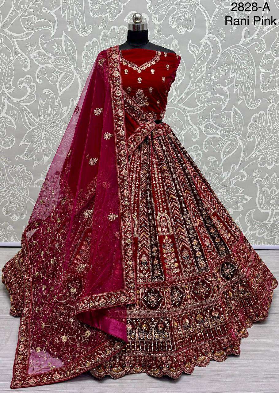 2828 VELVET SEMI STITCHED DULHAN BRIDAL WEDDING HEAVY LEHENG...