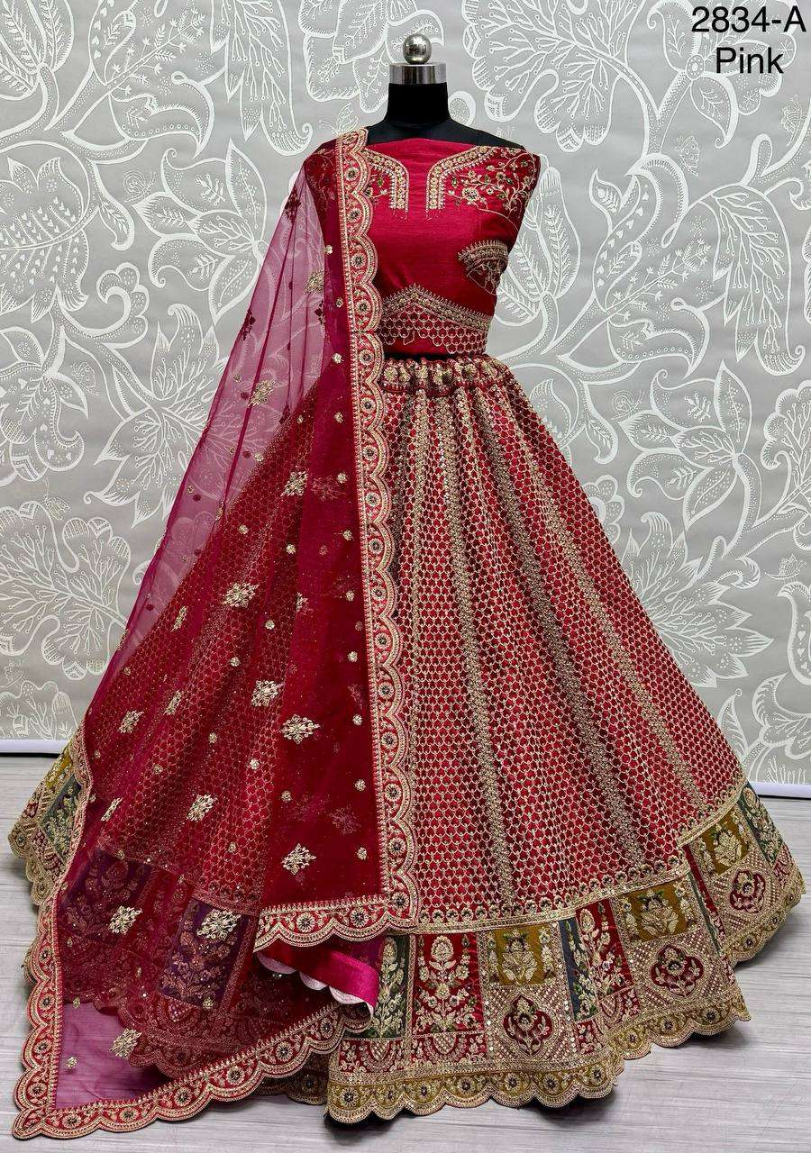 2834 BRIDAL HEAVY RED EMBROIDERY WORK LEHENGA CHOLI RESELLER...