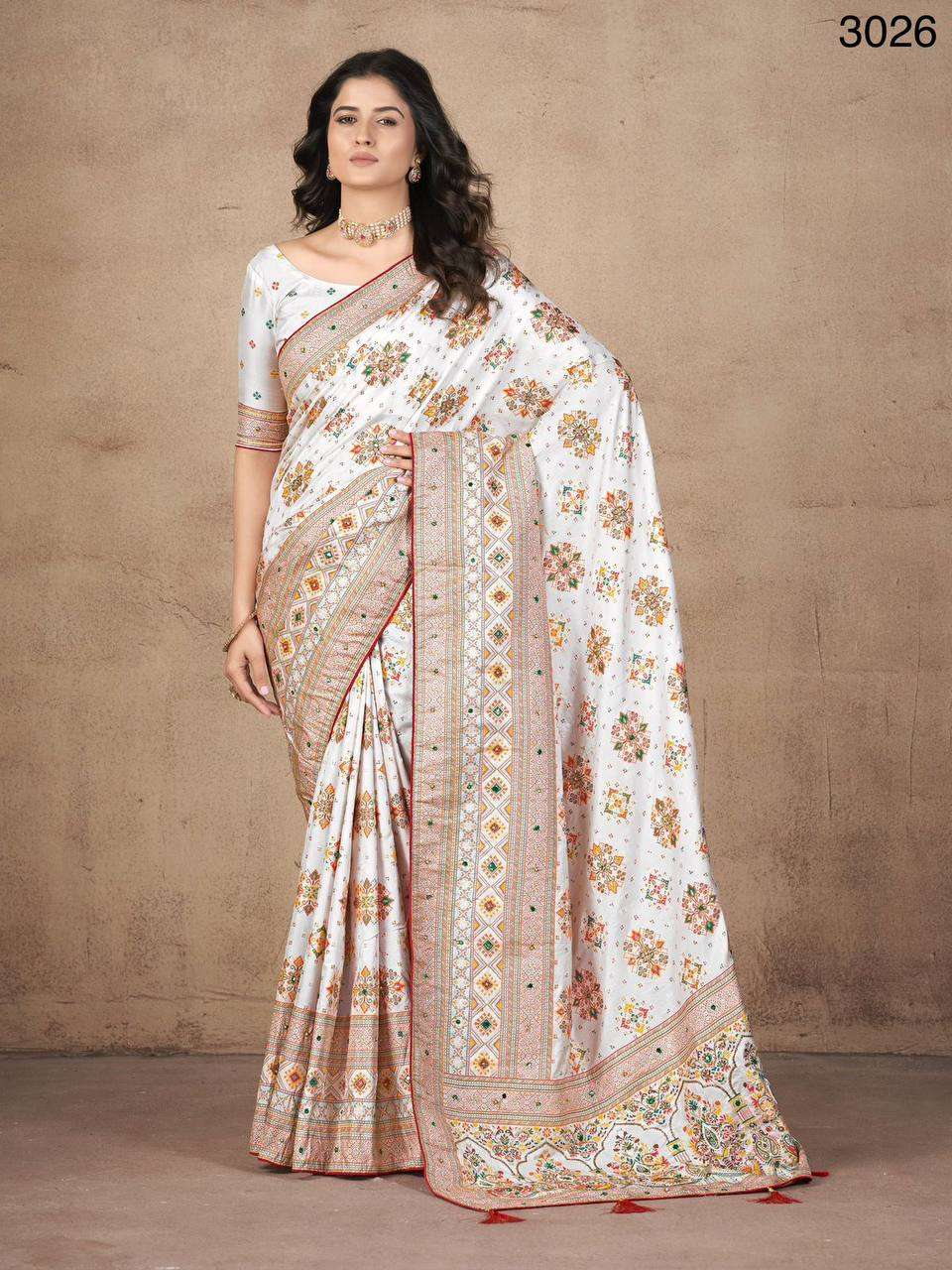 3026 Sober White Pashmina Fabric Crafted Designer Saree with...