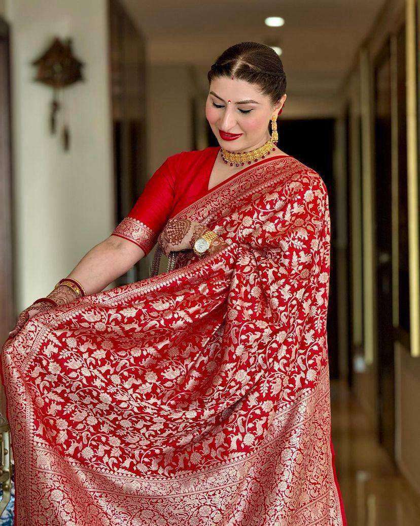 6008 RED SILK SAREE WEDDING WEAR LOW PRICE AT ONLINE SURAT 6...